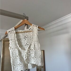 Line & Dot White Crochet Top